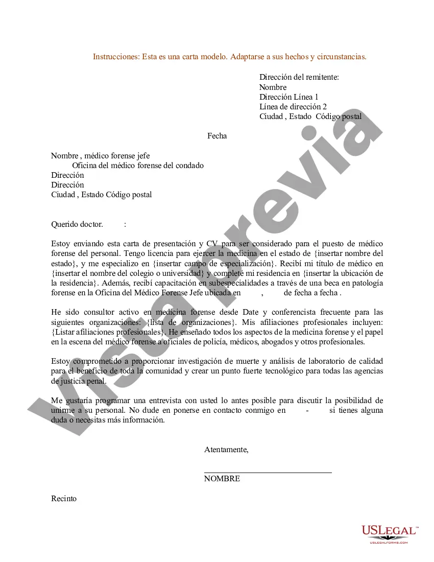 Preview Carta de presentación del currículum para el médico forense del personal