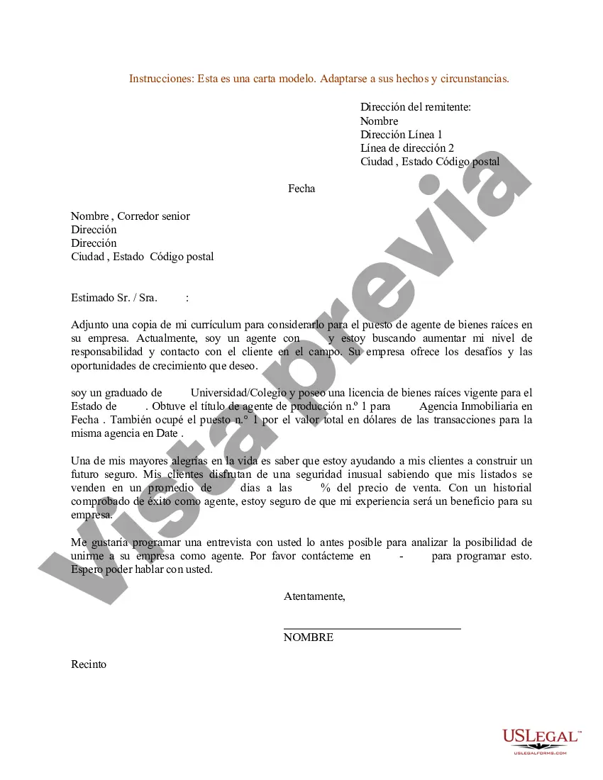 Preview Carta de presentación de currículum para agente de bienes raíces o agente de bienes raíces