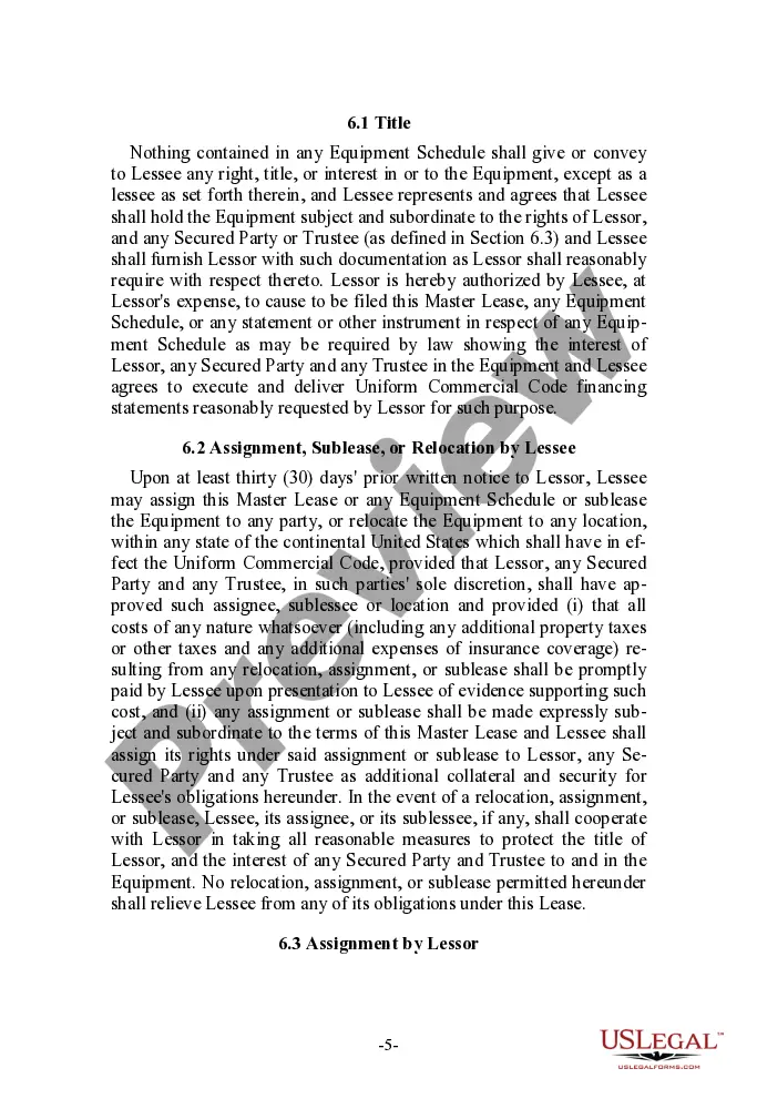 Preview Third Party Master Lease Agreement