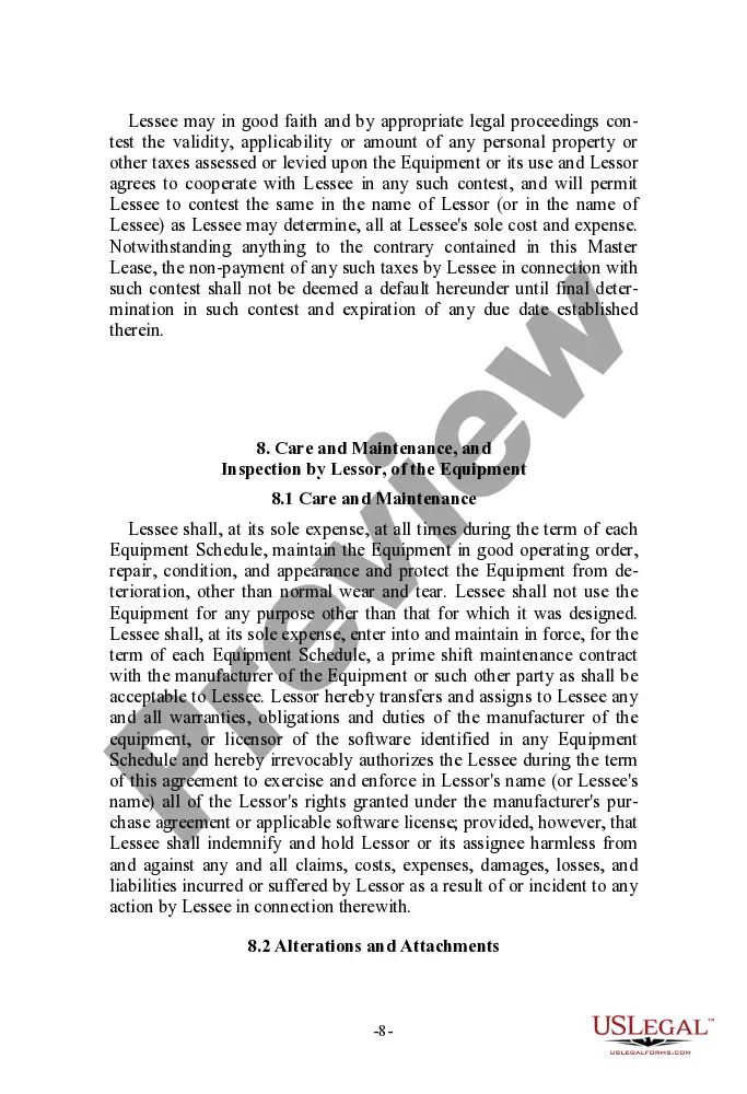 Preview Third Party Master Lease Agreement