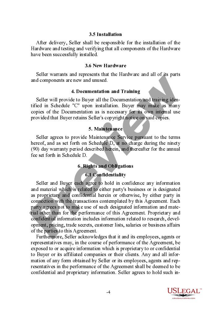 Turnkey Hardware and Software Agreement US Legal Forms