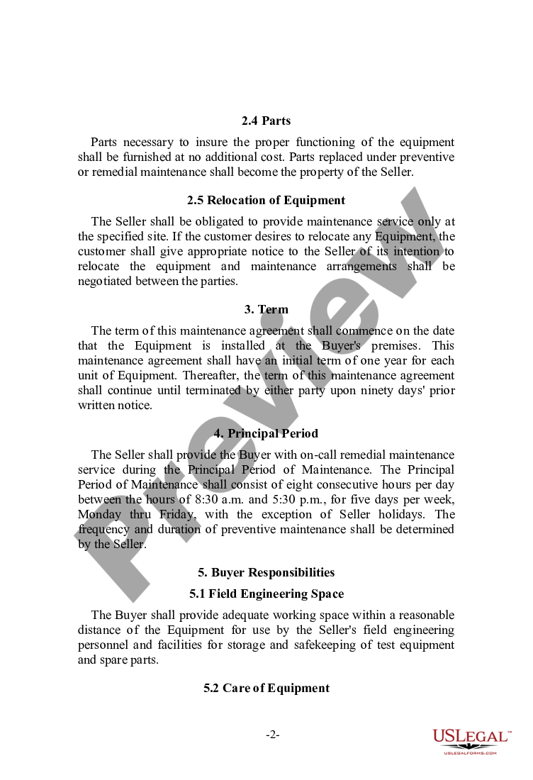 page 1 Equipment Maintenance Agreement with a Manufacturer preview