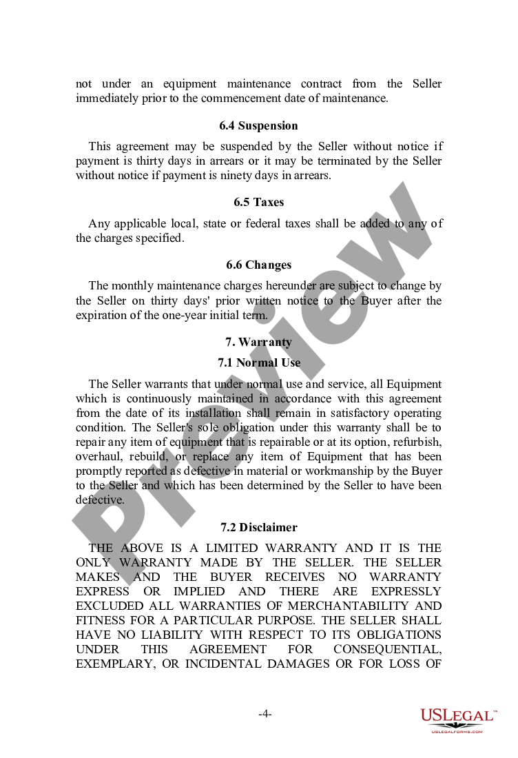 page 3 Equipment Maintenance Agreement with a Manufacturer preview