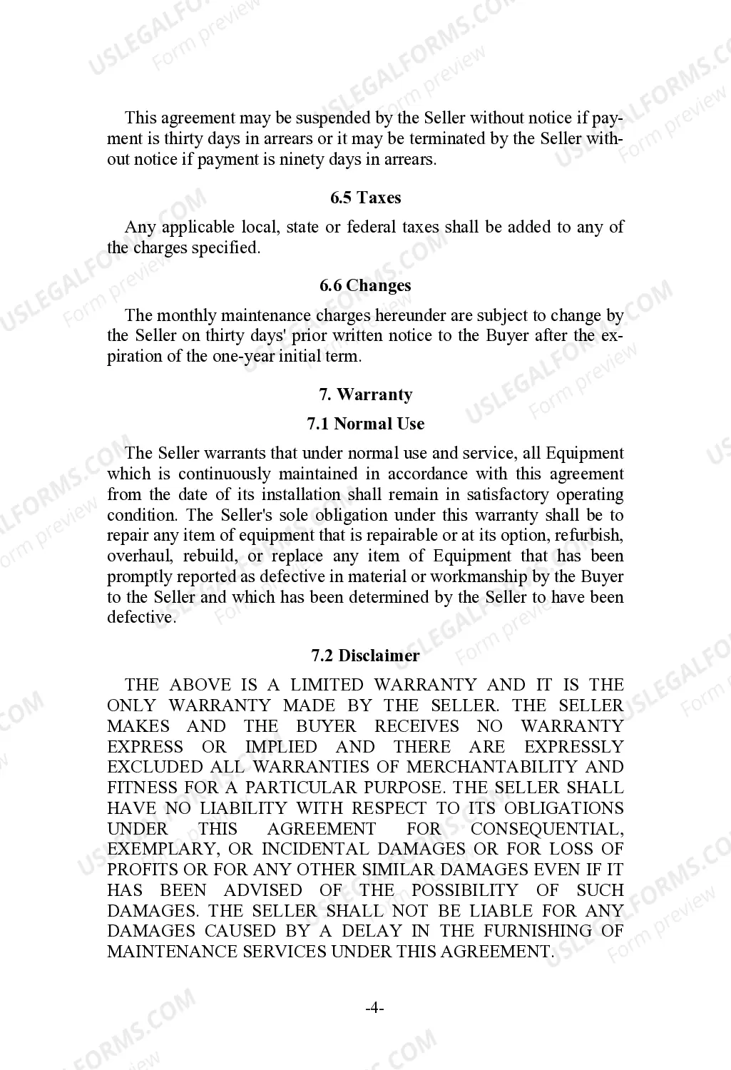 Preview Equipment Maintenance Agreement with a Manufacturer