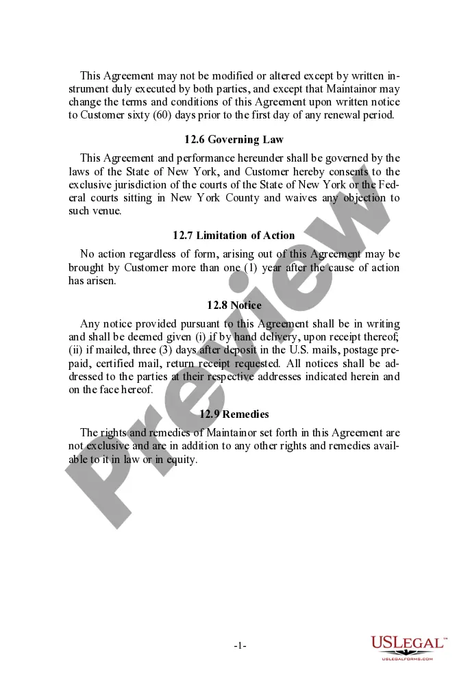 Preview Equipment Maintenance Agreement with a Systems Integrator