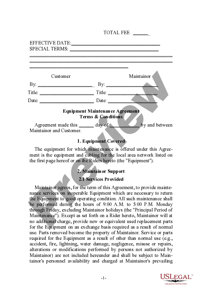 Preview Equipment Maintenance Agreement with a Systems Integrator