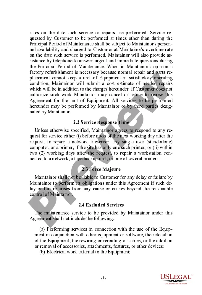 Preview Equipment Maintenance Agreement with a Systems Integrator