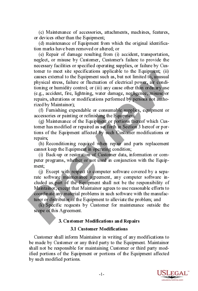 Preview Equipment Maintenance Agreement with a Systems Integrator