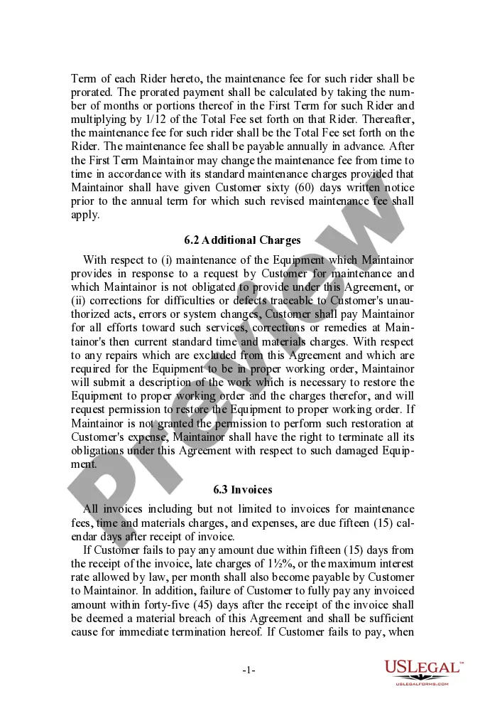 Preview Equipment Maintenance Agreement with a Systems Integrator