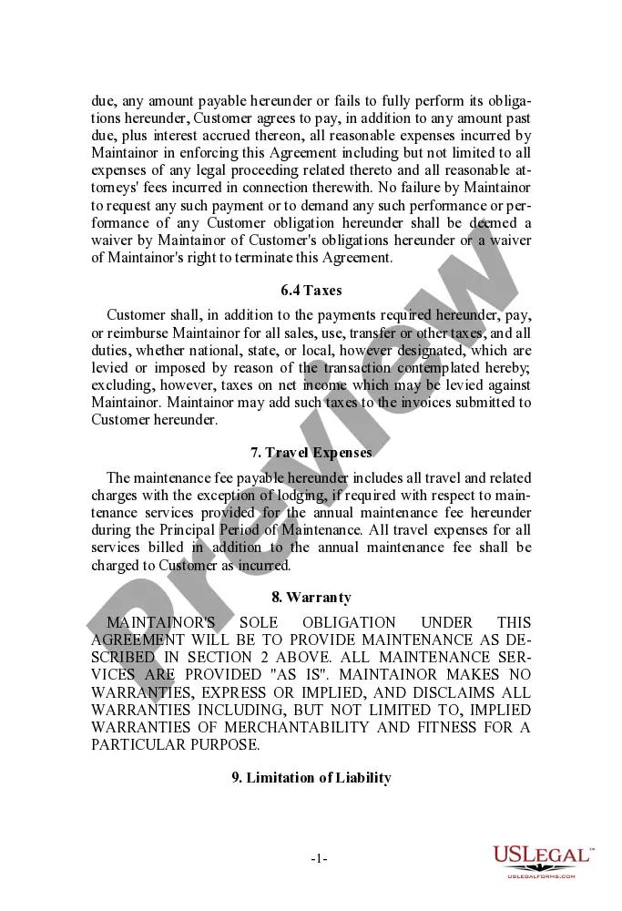 Preview Equipment Maintenance Agreement with a Systems Integrator