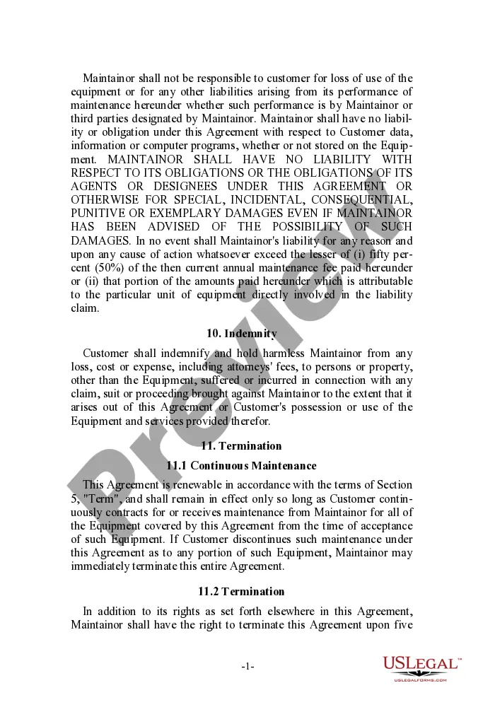 Preview Equipment Maintenance Agreement with a Systems Integrator