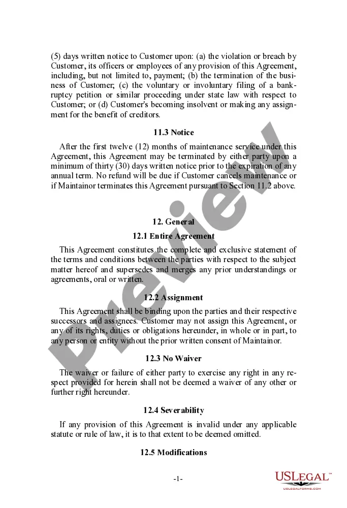 Preview Equipment Maintenance Agreement with a Systems Integrator