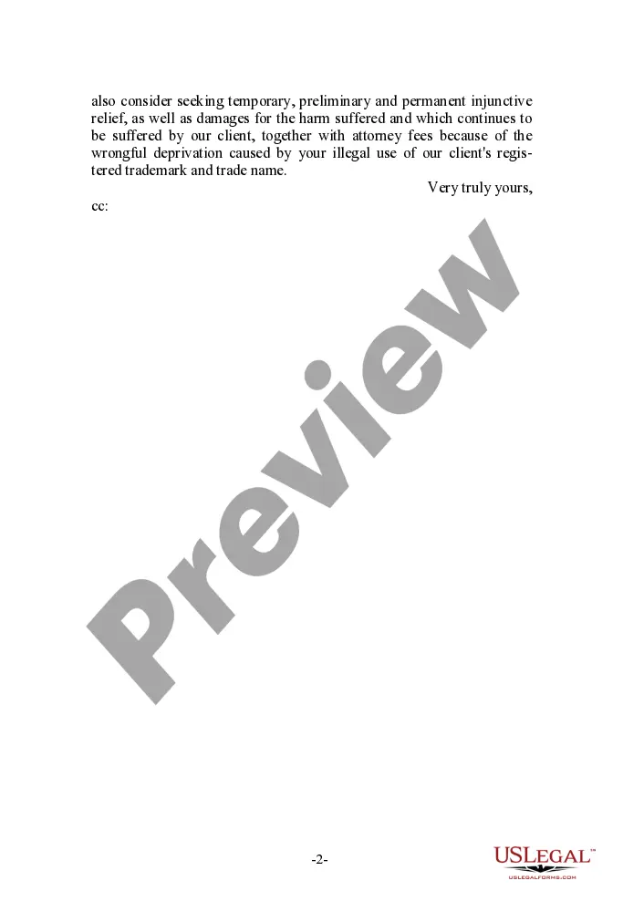 Get Cease and Desist Letter For Trademark Infringement in Internet Domain Name Preview Cease and Desist Letter For Trademark Infringement in Internet Domain Name