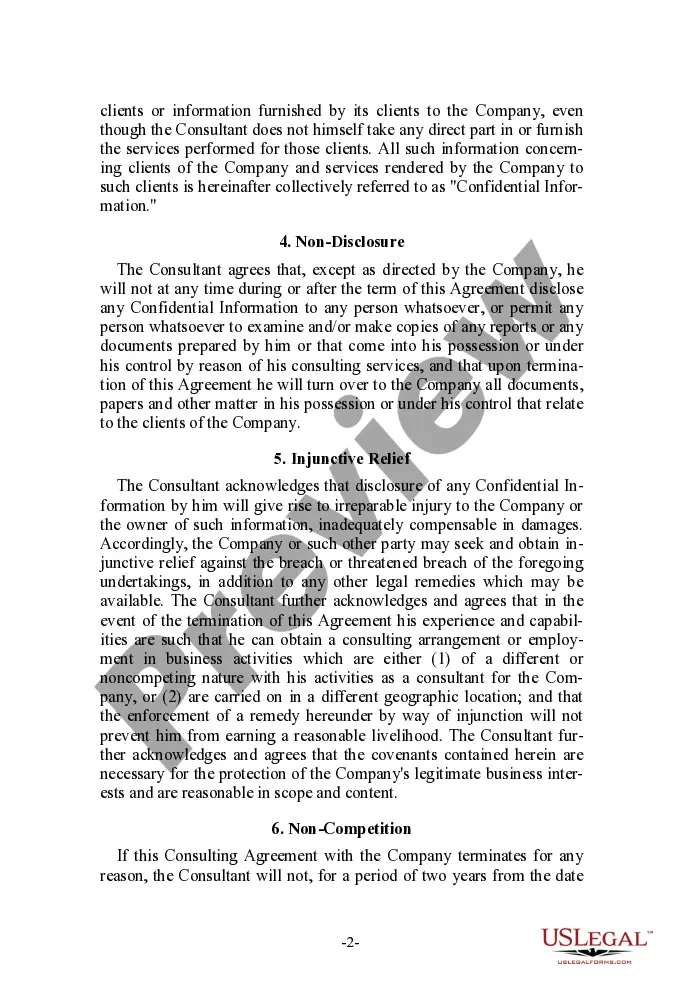 Preview Consulting Agreement for Independent Consultant with NonCompetition Clause