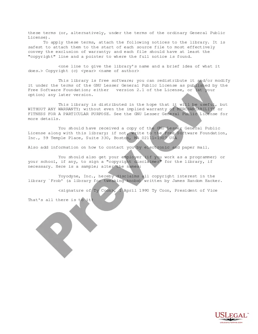 Get GNU Lesser General Public License Preview GNU Lesser General Public License
