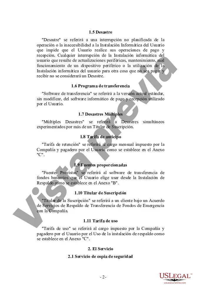 Preview Acuerdo de servicio de copia de seguridad de emergencia