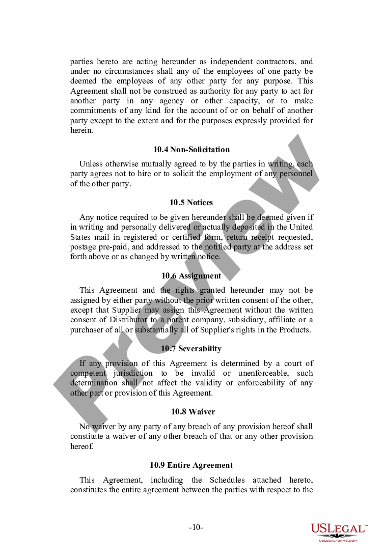 Distributorship and Marketing Agreement | US Legal Forms