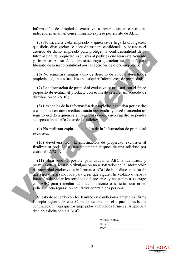 Acuerdo De Carta Secreta Acuerdo Carta Us Legal Forms 6625