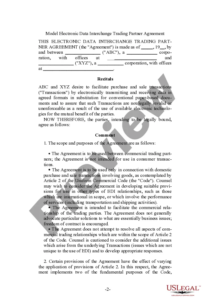 Get Model Electronic Data Interchange Trading Partner Agreement Preview Model Electronic Data Interchange Trading Partner Agreement