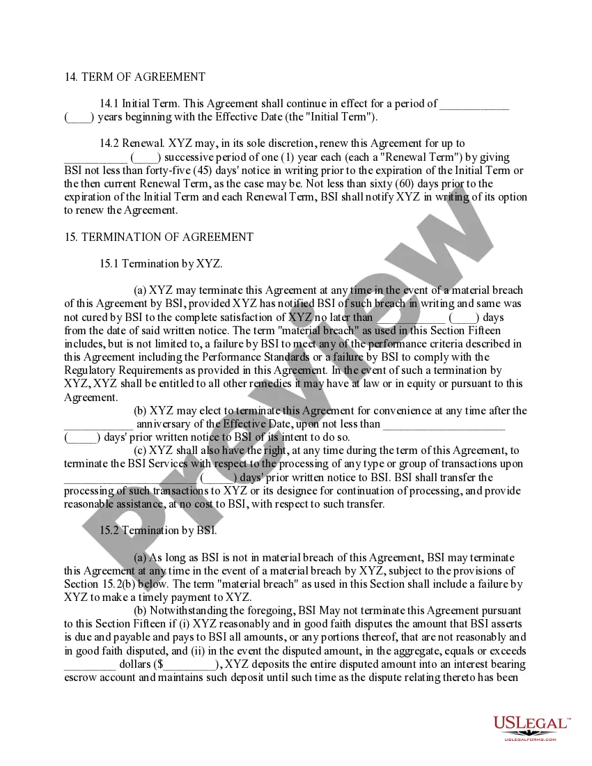 Get Processing and Services Outsourcing Agreement Preview Processing and Services Outsourcing Agreement