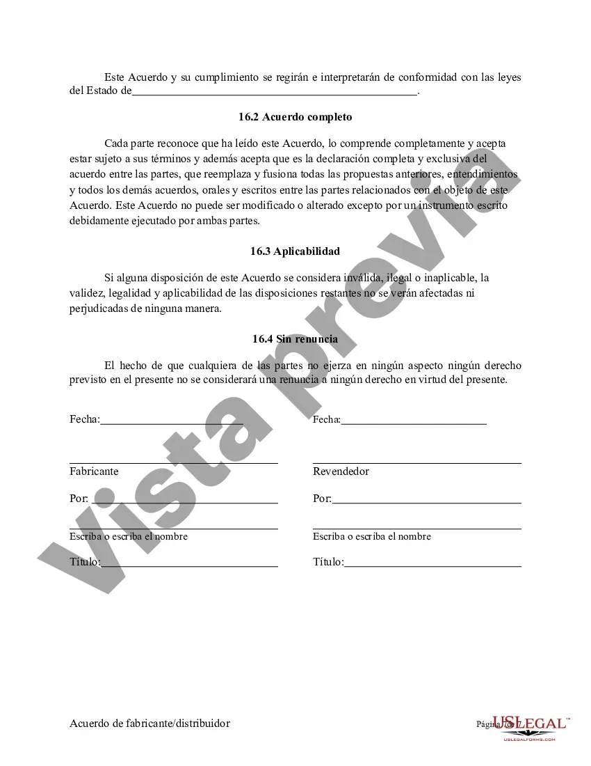 Preview Fabricante - Acuerdo de revendedor