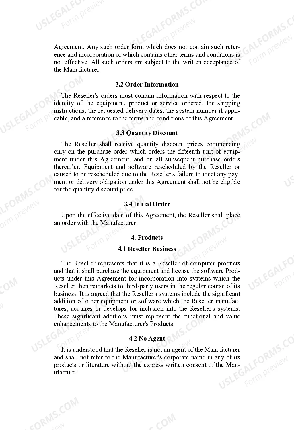 Preview Manufacturer - Reseller Agreement