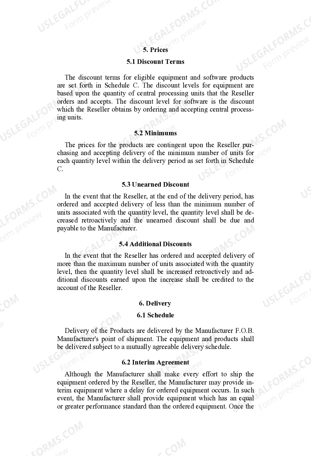 Preview Manufacturer - Reseller Agreement