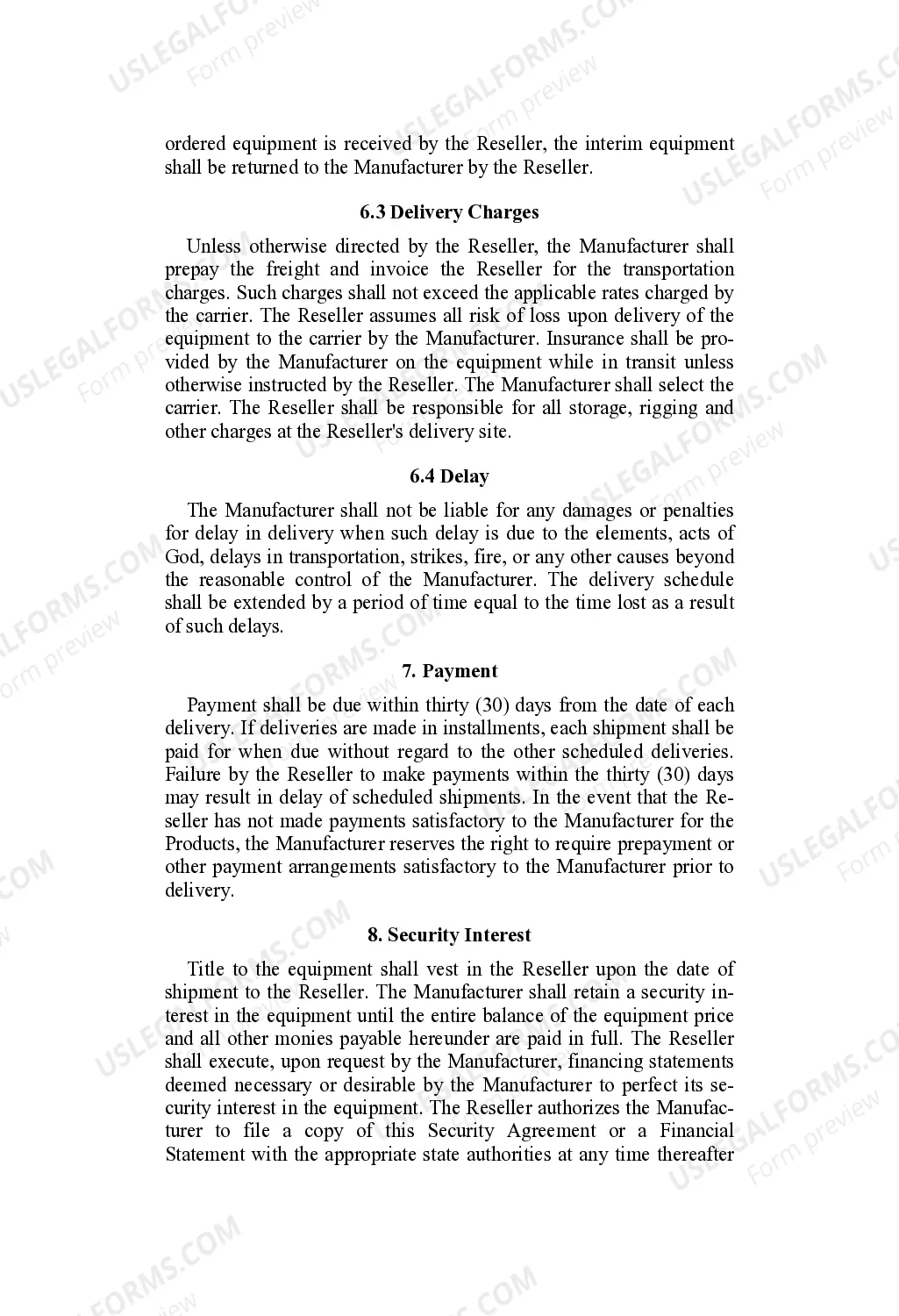 Preview Manufacturer - Reseller Agreement