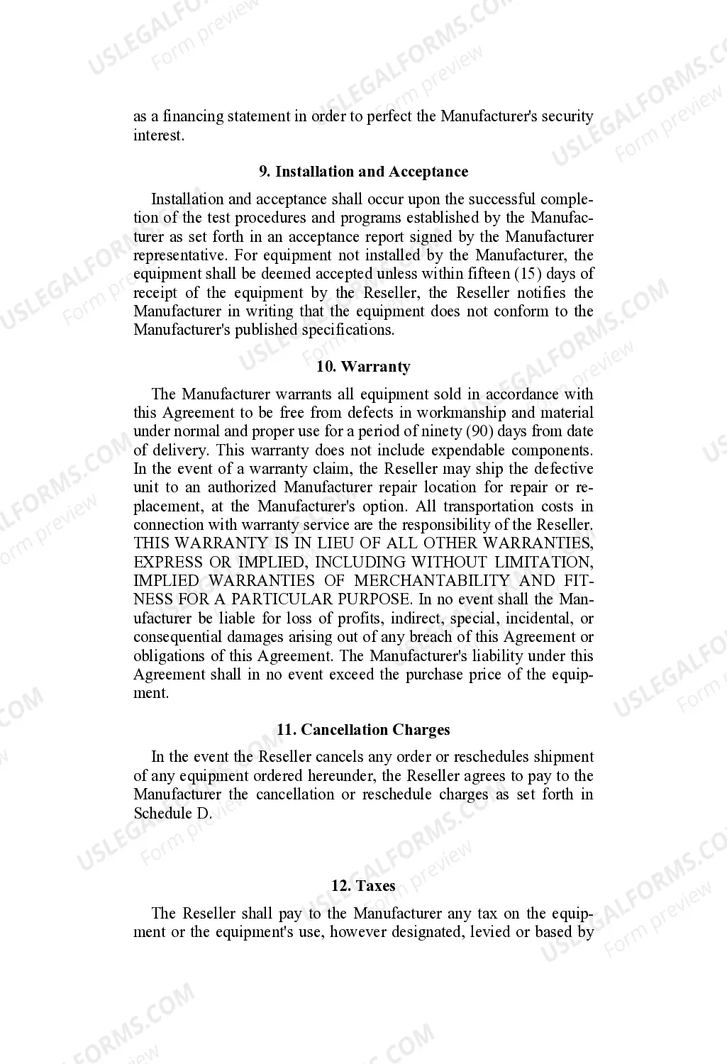 Preview Manufacturer - Reseller Agreement