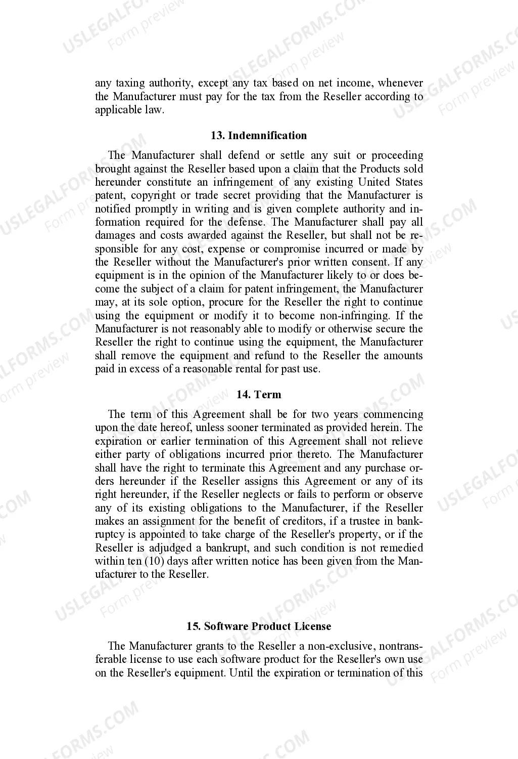 Preview Manufacturer - Reseller Agreement