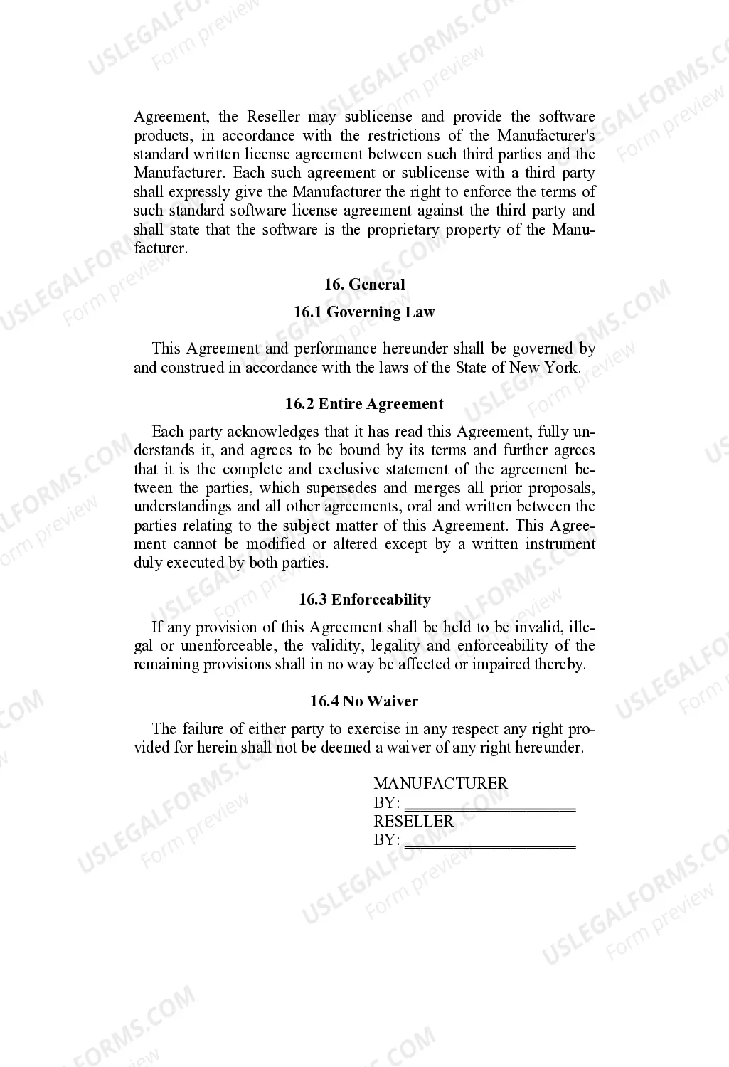 Preview Manufacturer - Reseller Agreement