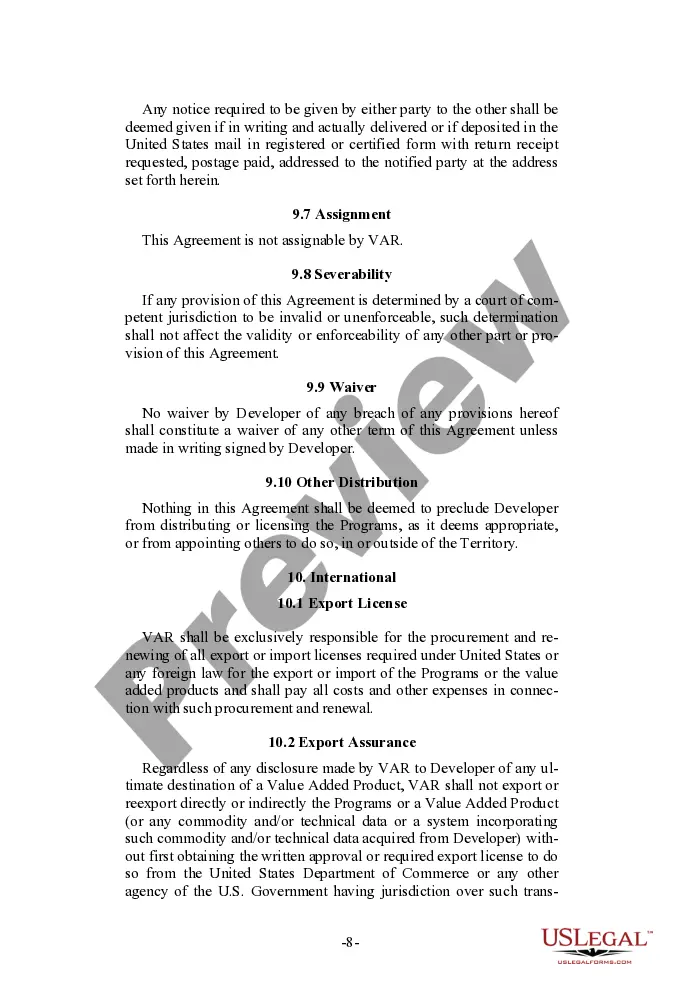 Preview International Value Added Reseller Agreement