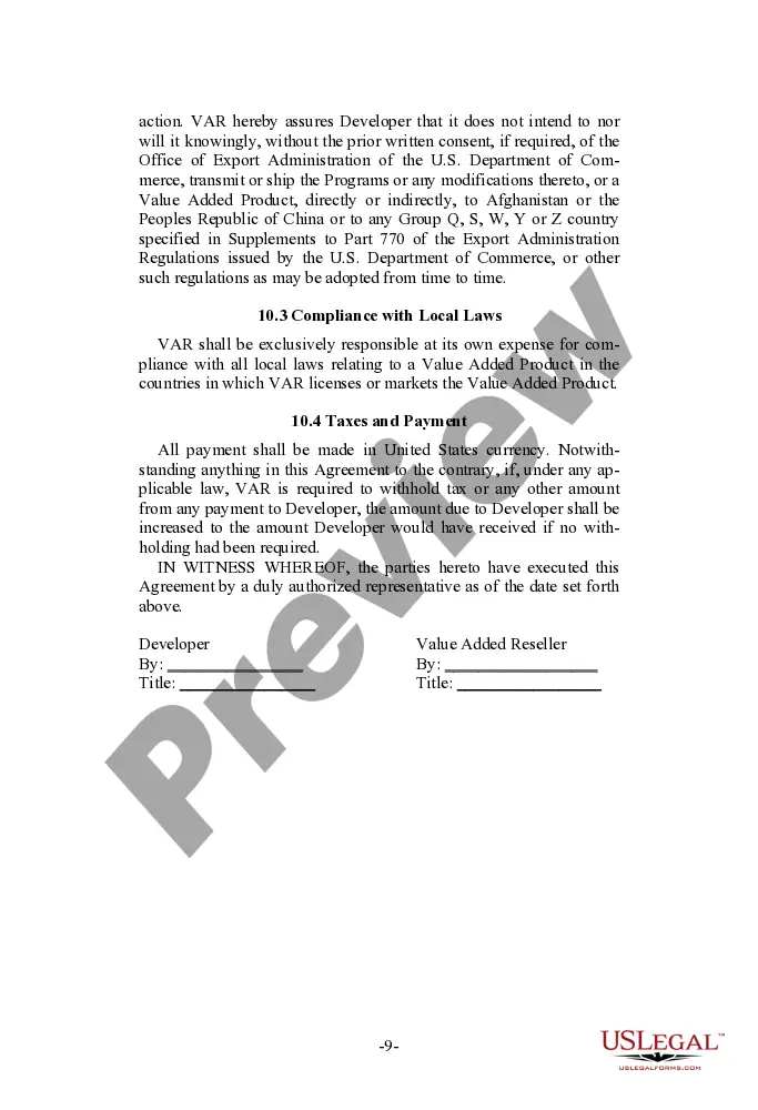 Preview International Value Added Reseller Agreement