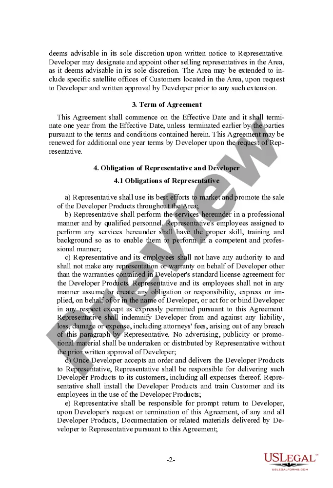 Get Sales Representative Agreement for software developer Preview Sales Representative Agreement for software developer