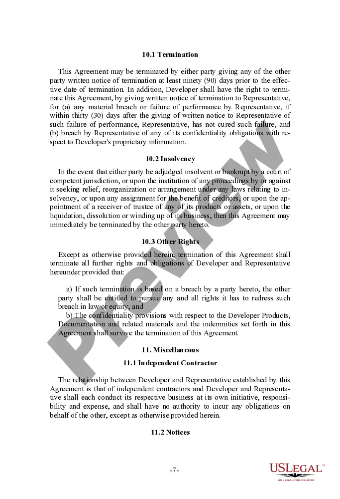 Get Sales Representative Agreement for software developer Preview Sales Representative Agreement for software developer