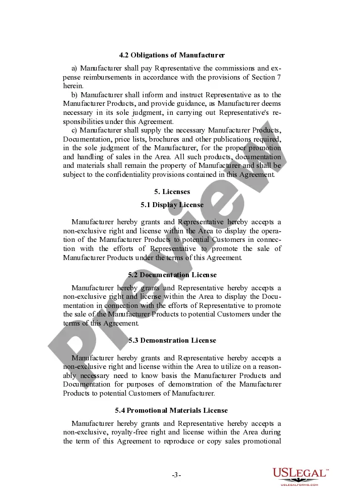 Preview Sales Representative Agreement for manufacturer of computer hardware and software