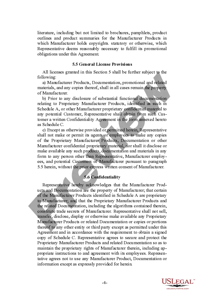 Preview Sales Representative Agreement for manufacturer of computer hardware and software