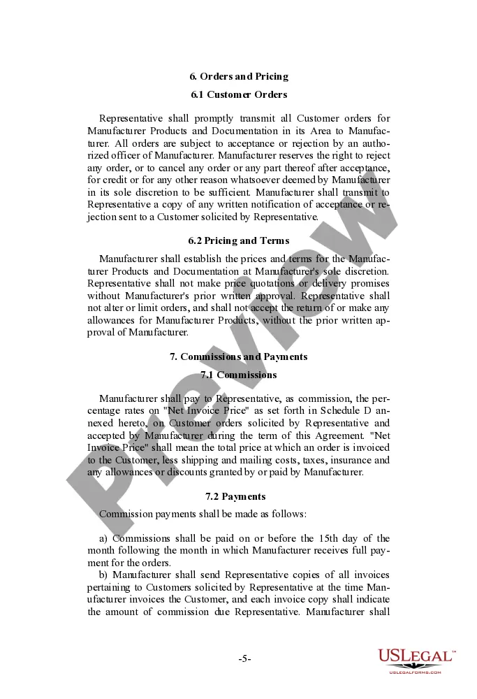 Preview Sales Representative Agreement for manufacturer of computer hardware and software