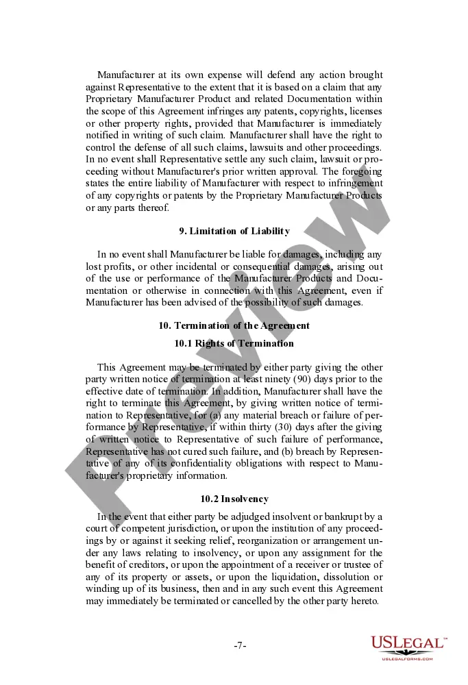 Preview Sales Representative Agreement for manufacturer of computer hardware and software