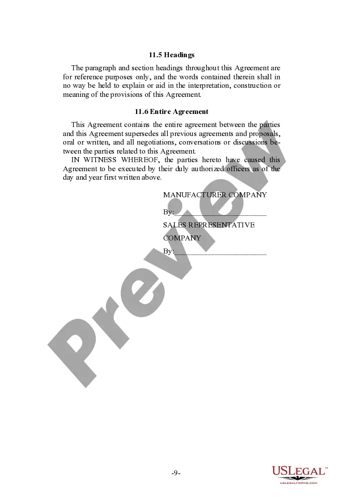 Preview Sales Representative Agreement for manufacturer of computer hardware and software