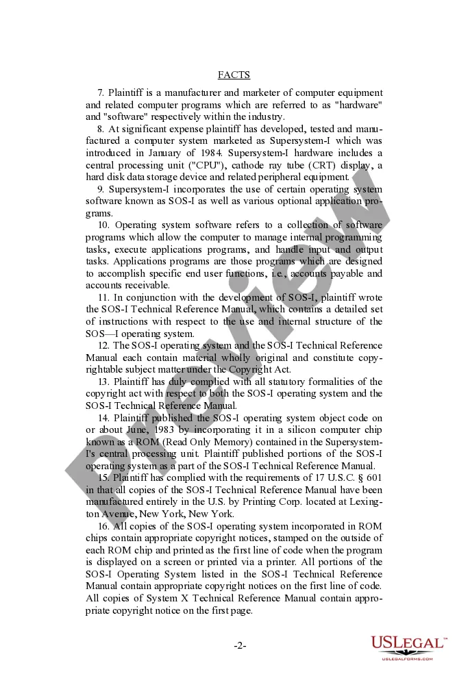 Get Complaint for Copyright Infringement of Computer Software Preview Complaint for Copyright Infringement of Computer Software
