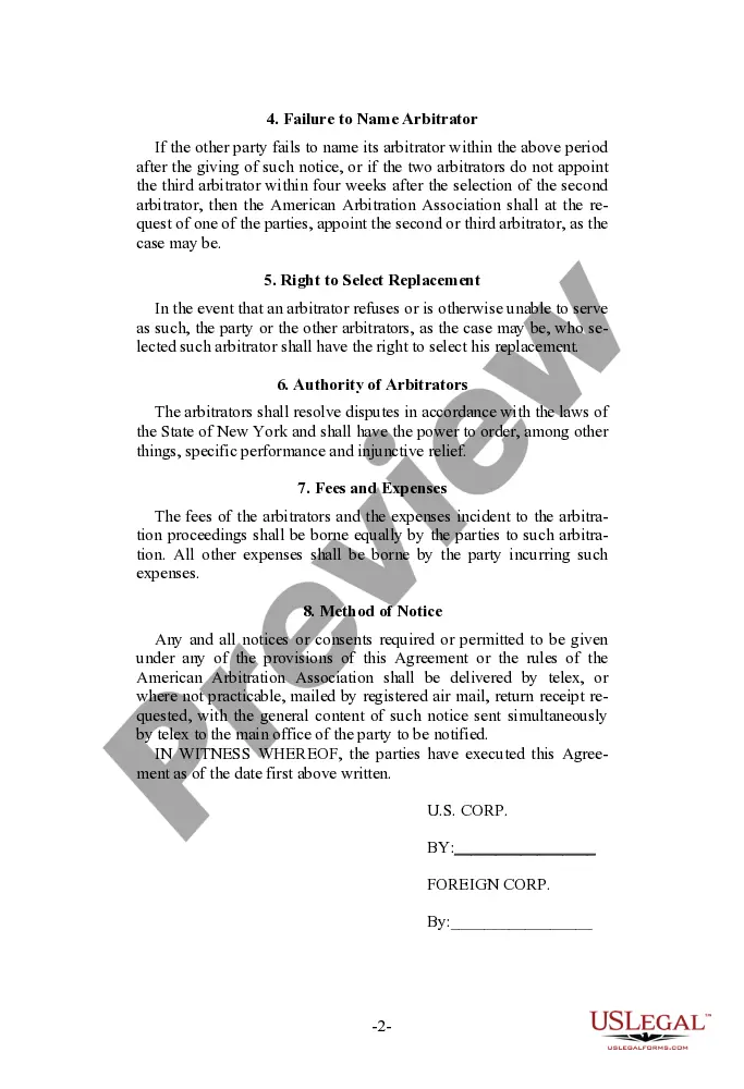 Preview Arbitration Agreement - with Foreign Company
