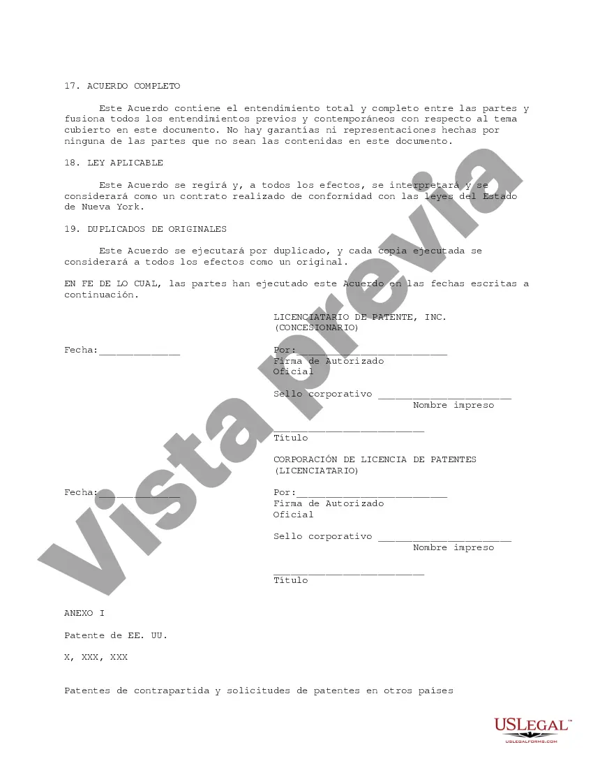 Preview Acuerdo de licencia de patente no exclusivo