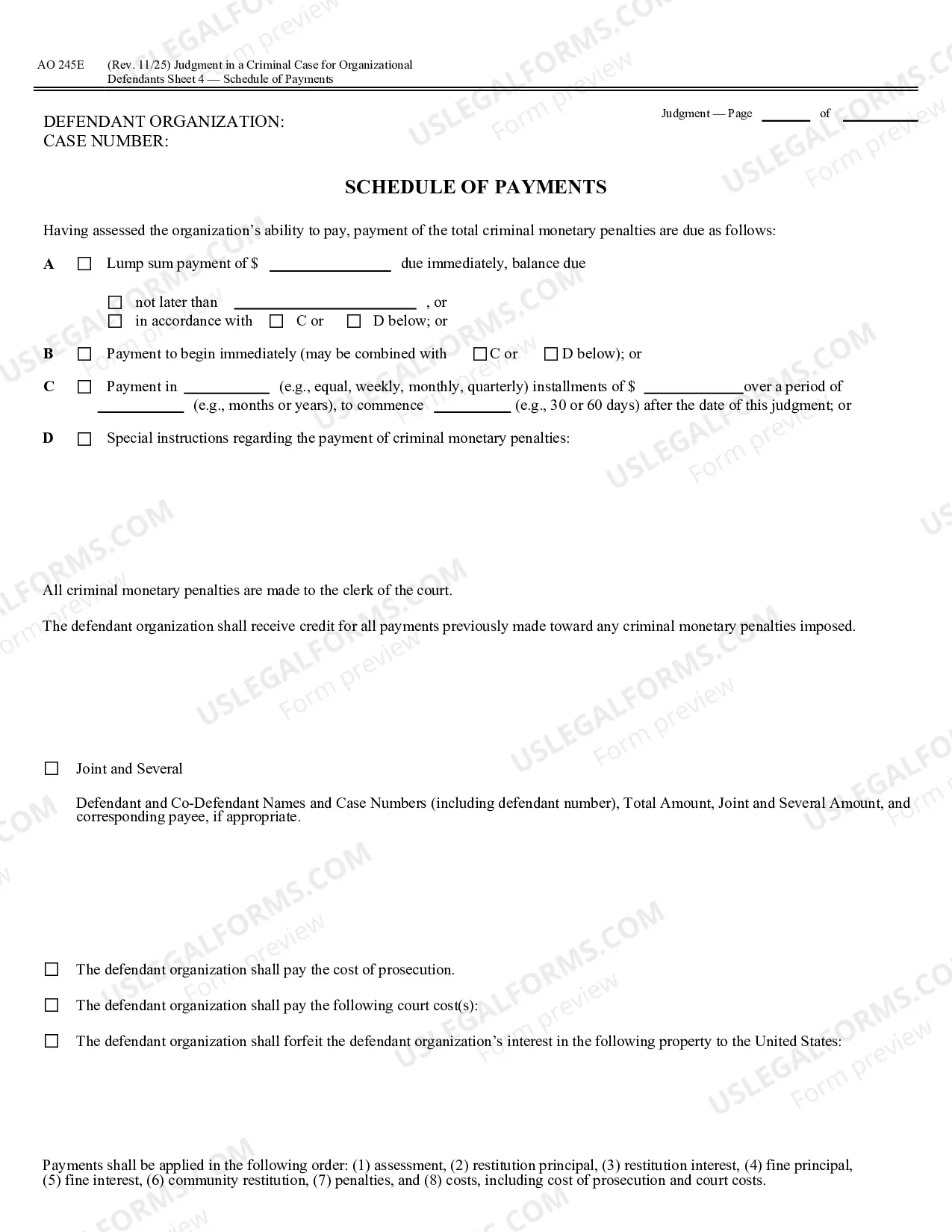 Preview Judgment in a Criminal Case (for Organizational Defendants)