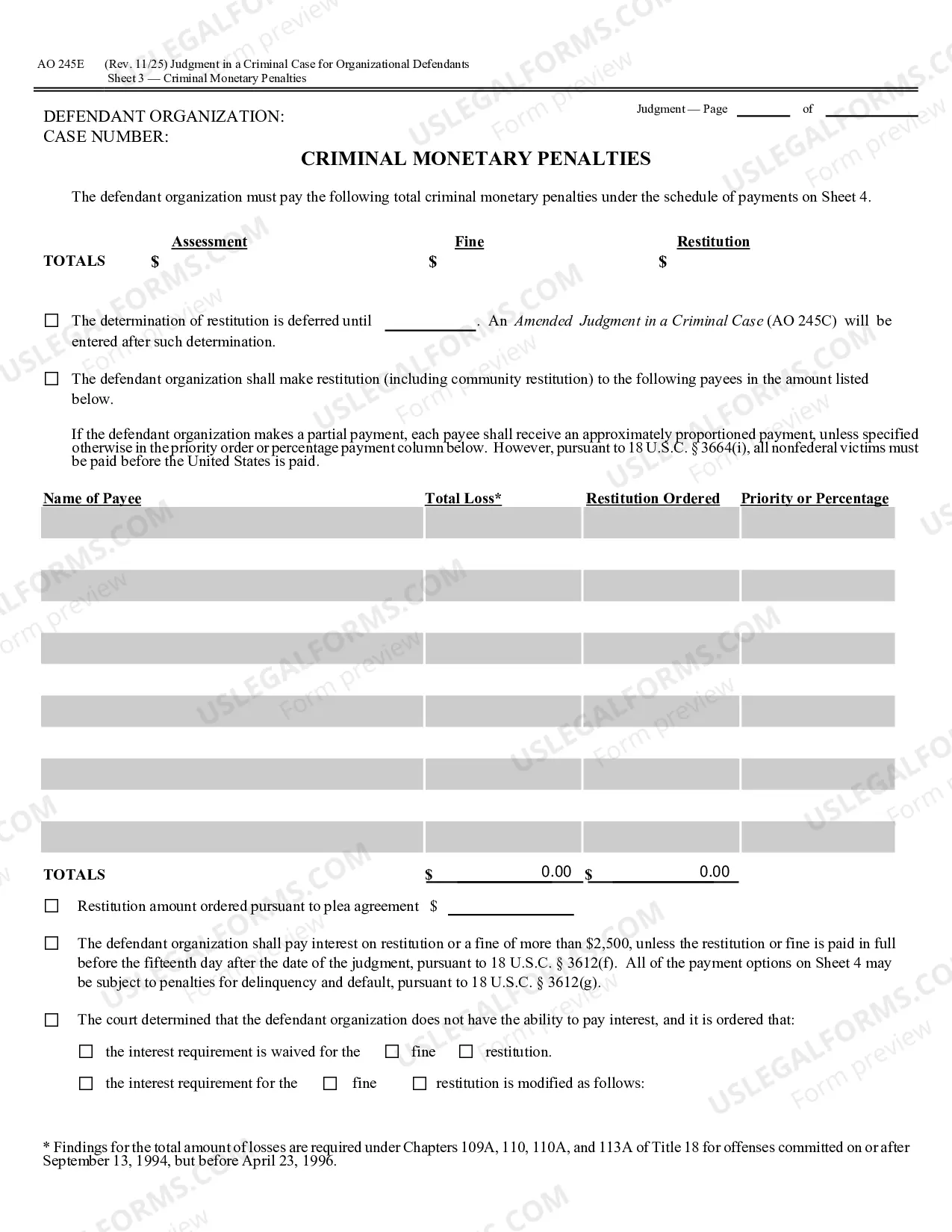 Preview Judgment in a Criminal Case (for Organizational Defendants)