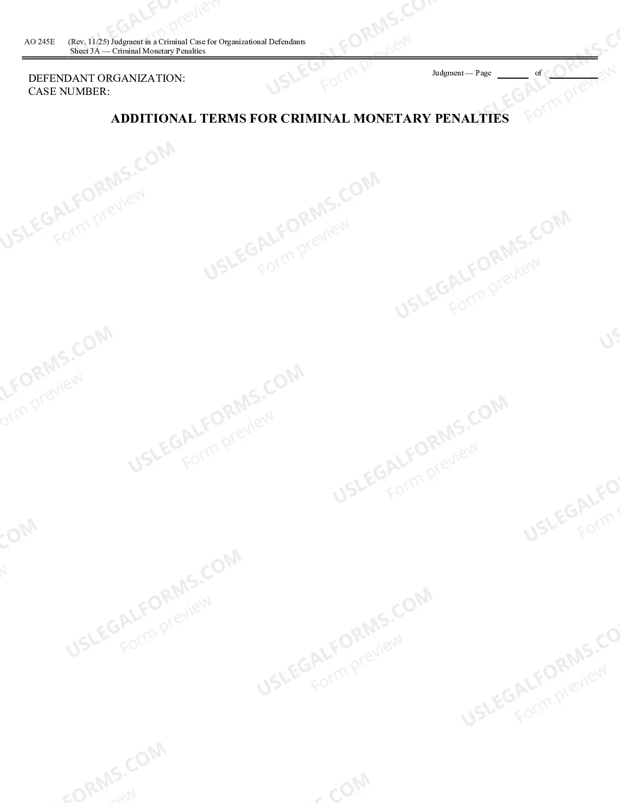 Preview Judgment in a Criminal Case (for Organizational Defendants)