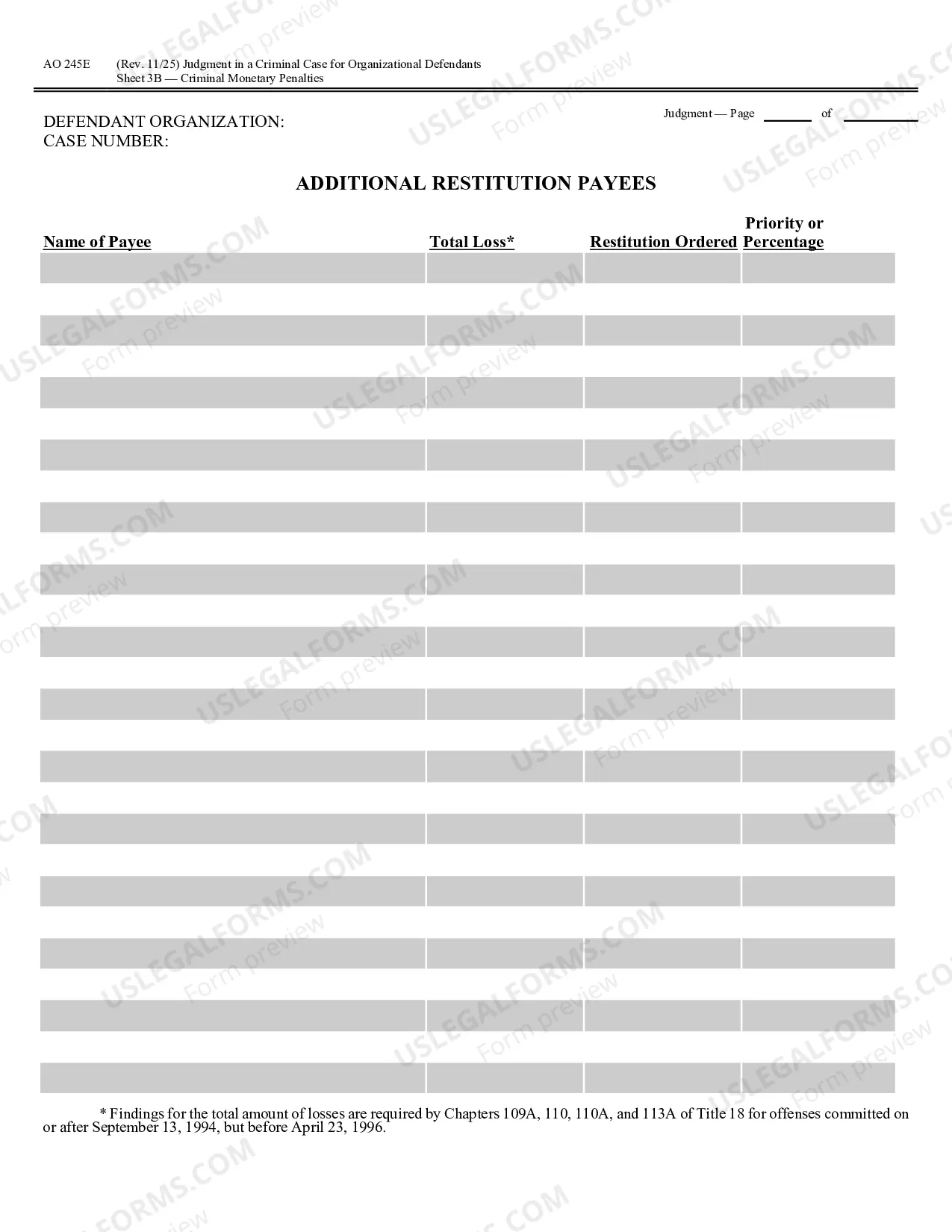 Preview Judgment in a Criminal Case (for Organizational Defendants)