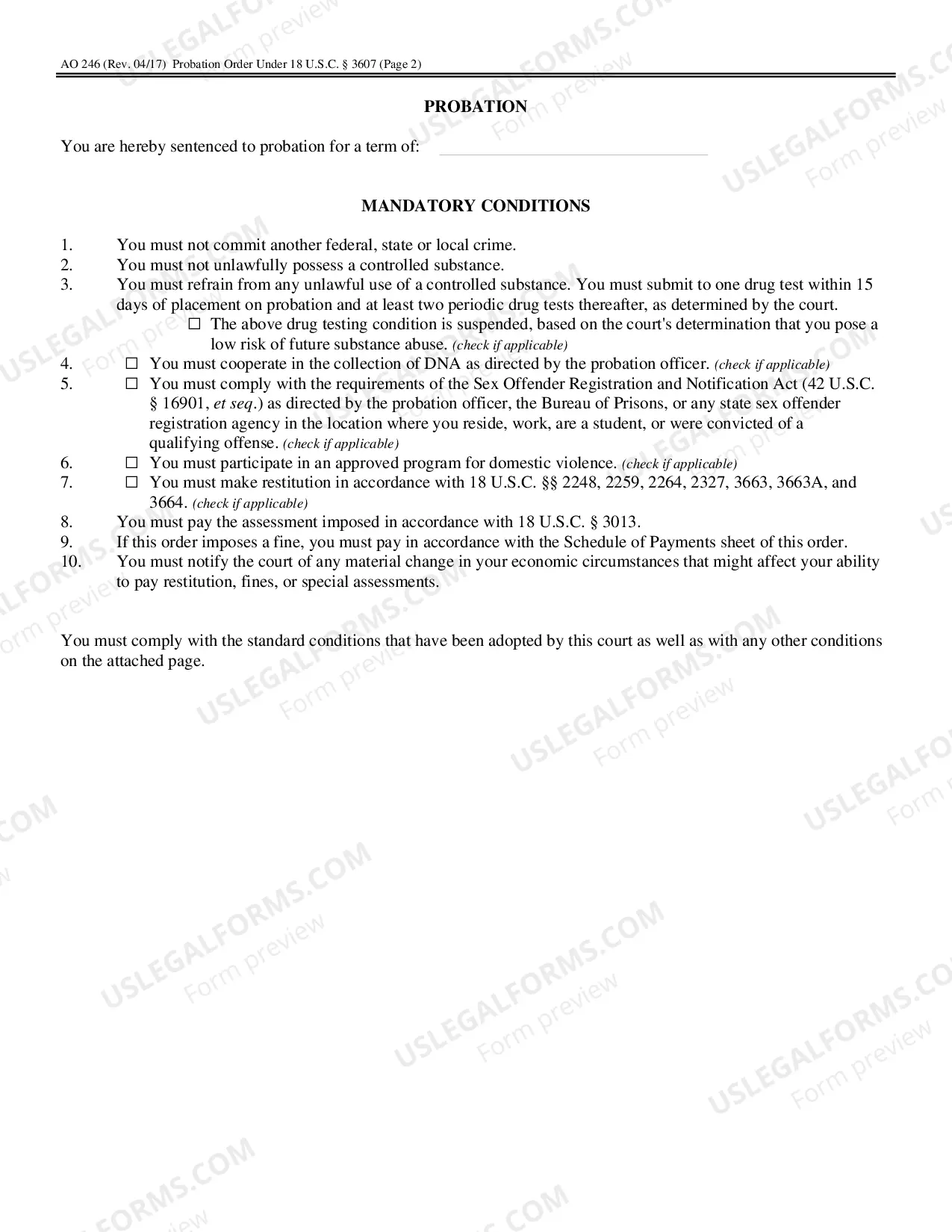 Preview Probation Order Under 18 U.S.C. Sec. 3607