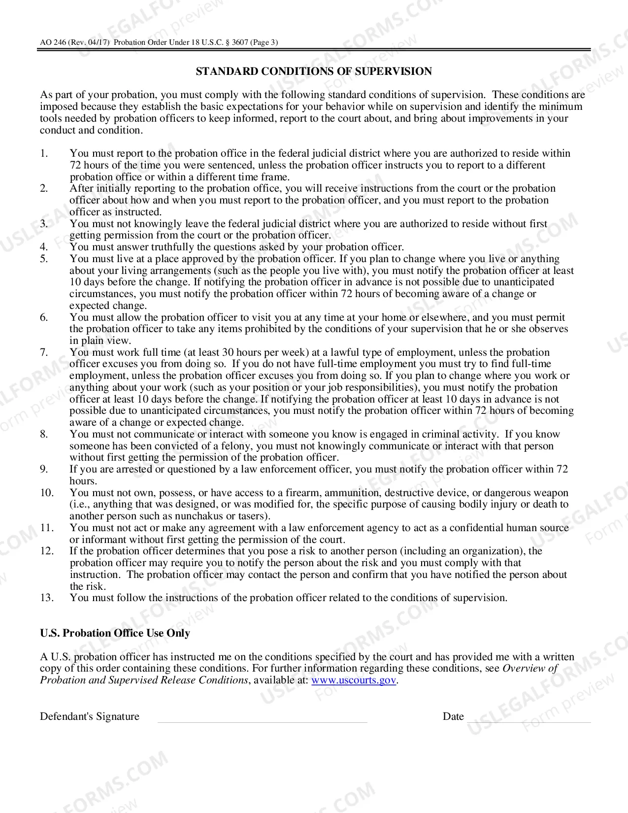 Preview Probation Order Under 18 U.S.C. Sec. 3607