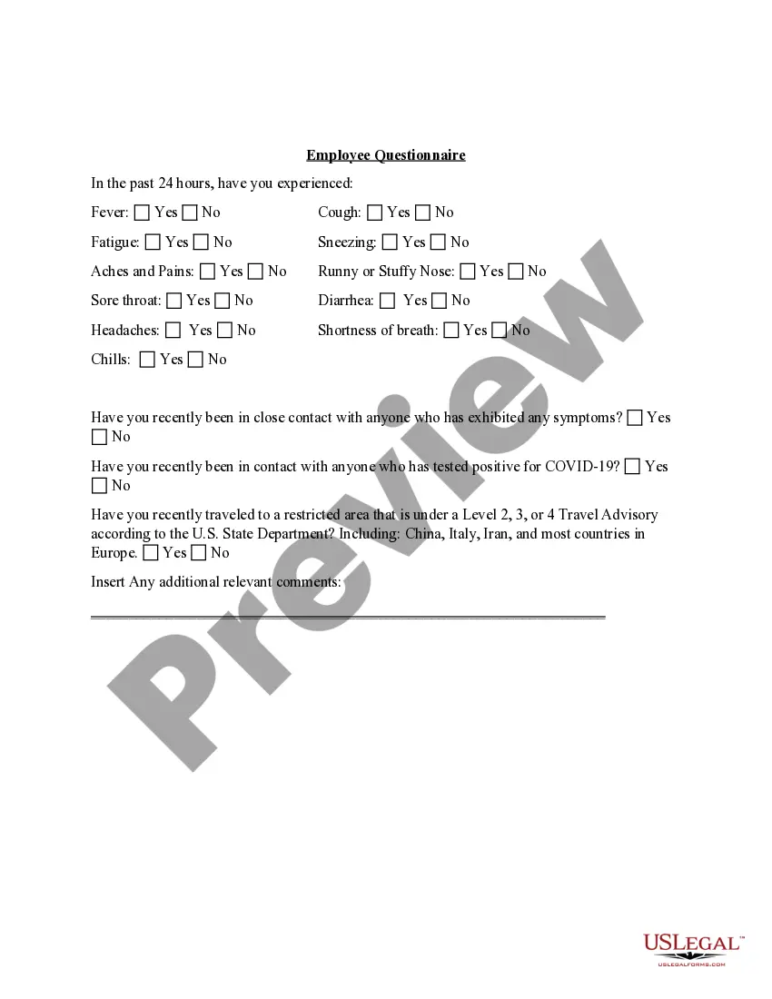 Get Employee Questionnaire regarding COVID-19 coronavirus Preview Employee Questionnaire regarding COVID-19 coronavirus